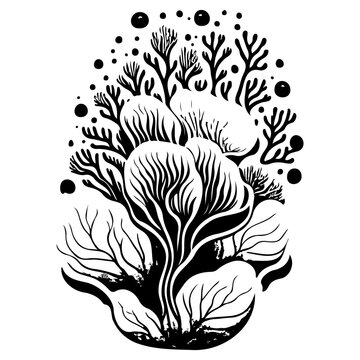 black and white seaweed plant design clip art preview