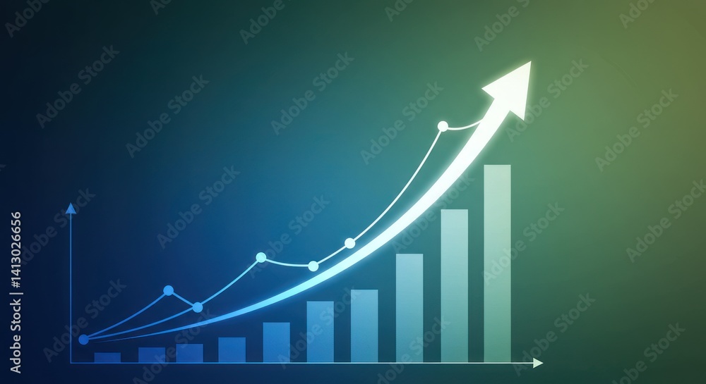 Aufkleber a bar graph with an upward trending arrow against a gradient background.