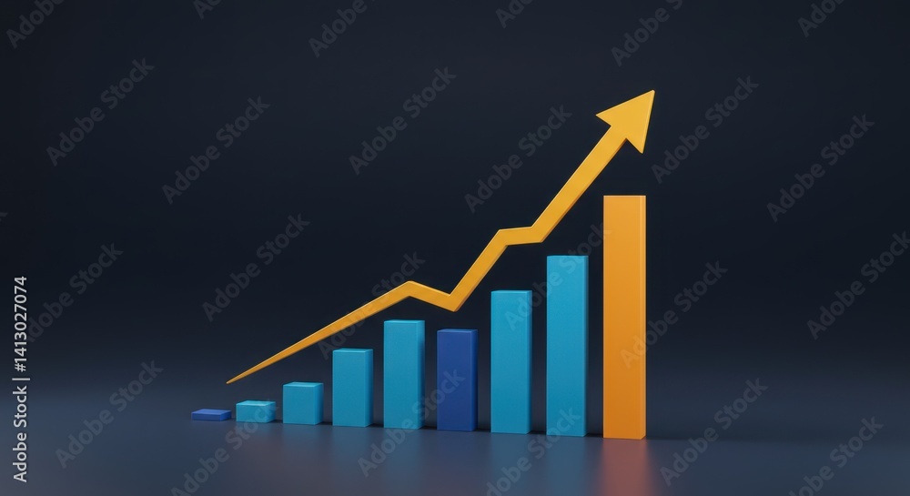 Poster bar graph shows upward trend with an arrow on a dark background.