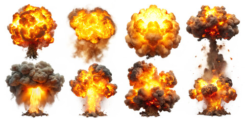 collection of Big explosion effect, realistic explosions boom, realistic fire explosion isolated on white backgrou