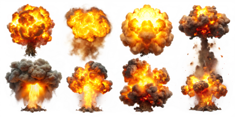 collection of Big explosion effect, realistic explosions boom, realistic fire explosion isolated on white backgrou