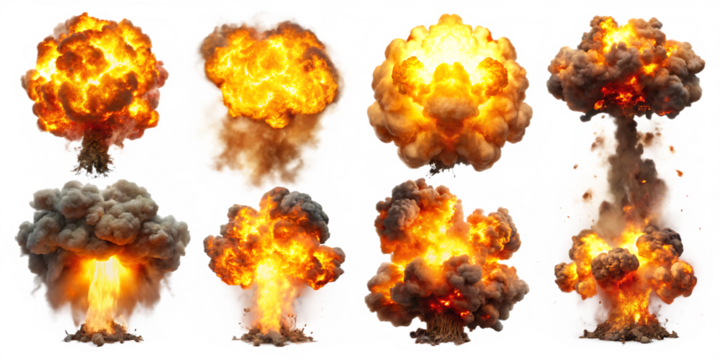 collection of Big explosion effect, realistic explosions boom, realistic fire explosion isolated on white backgrou