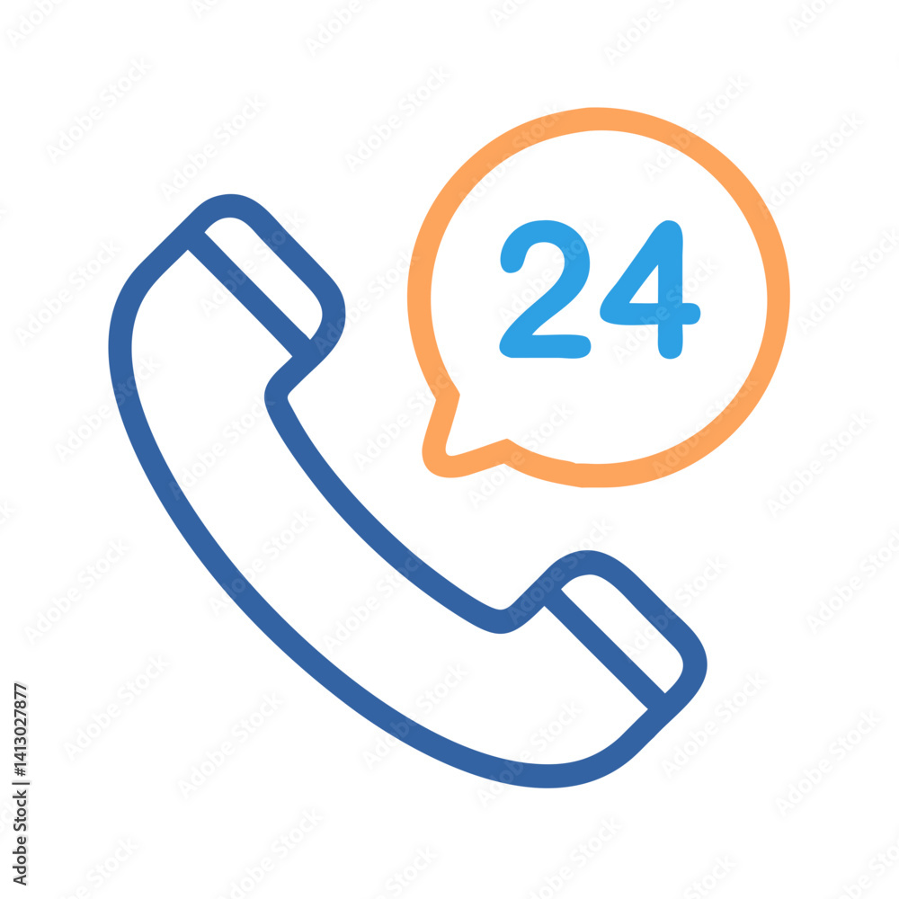 Poster phone with 24h icon representing customer support availability
