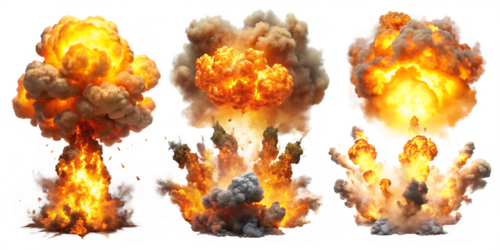 collection of Big explosion effect, realistic explosions boom, realistic fire explosion isolated on white backgrou