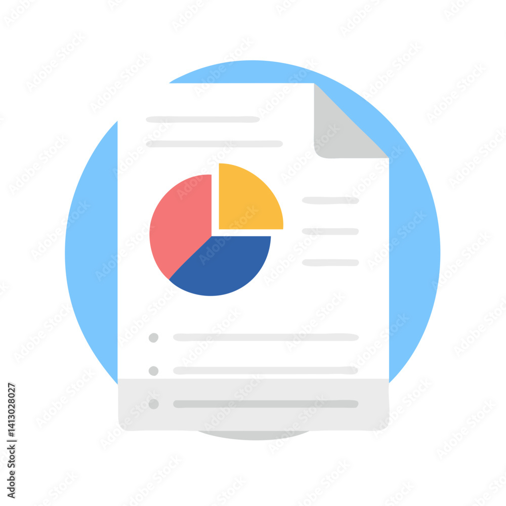 Poster pie chart on document icon representing business report