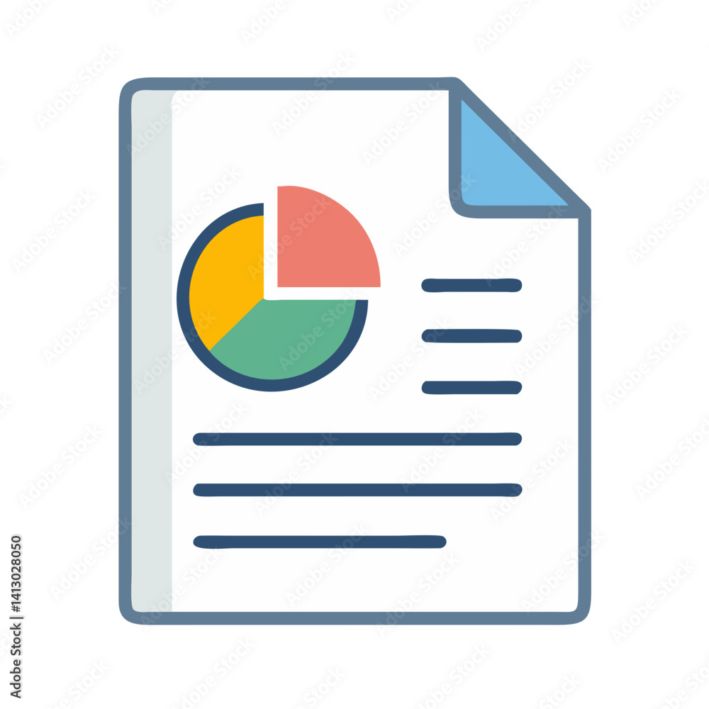 Poster pie chart on document icon representing business report
