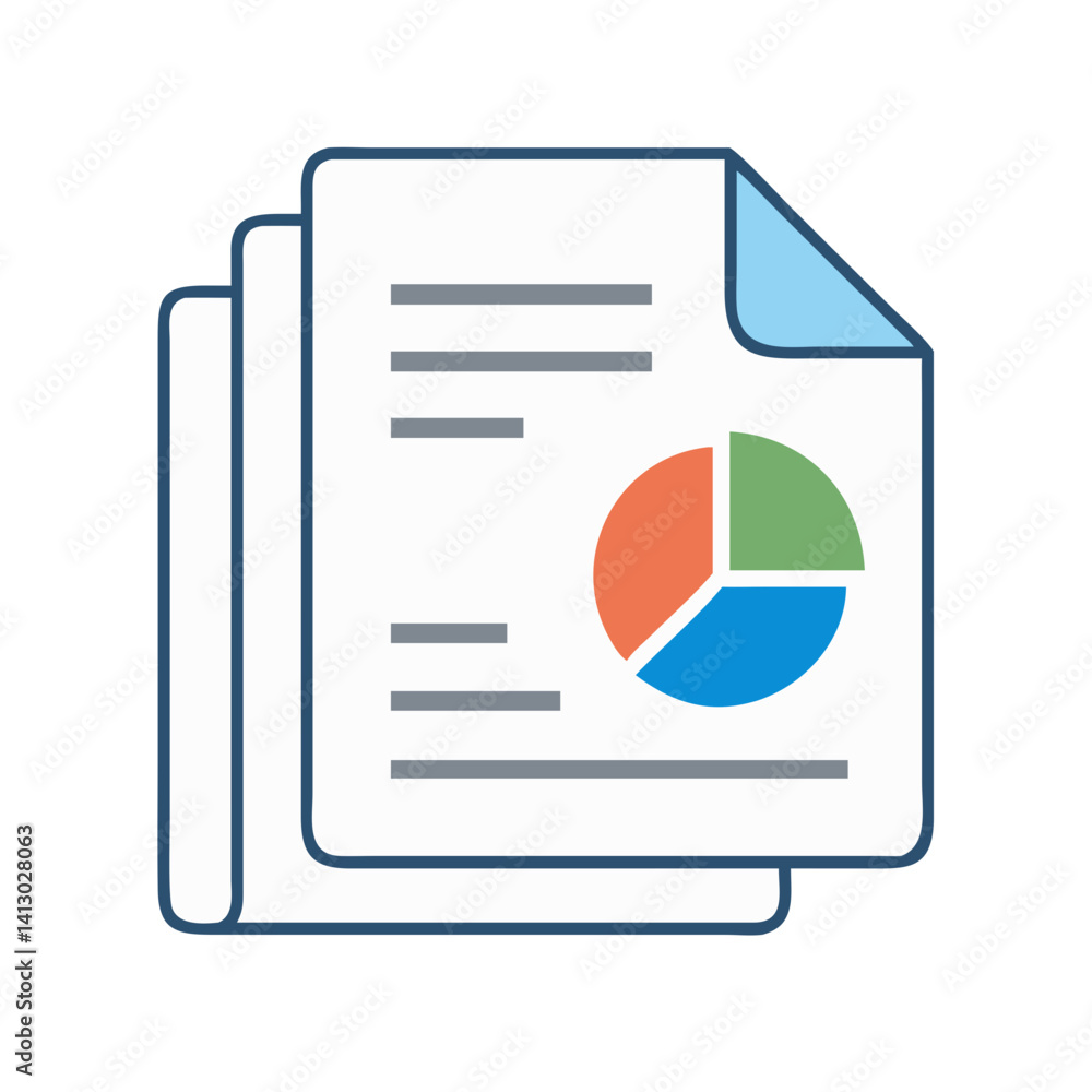 Poster pie chart on document icon representing business report
