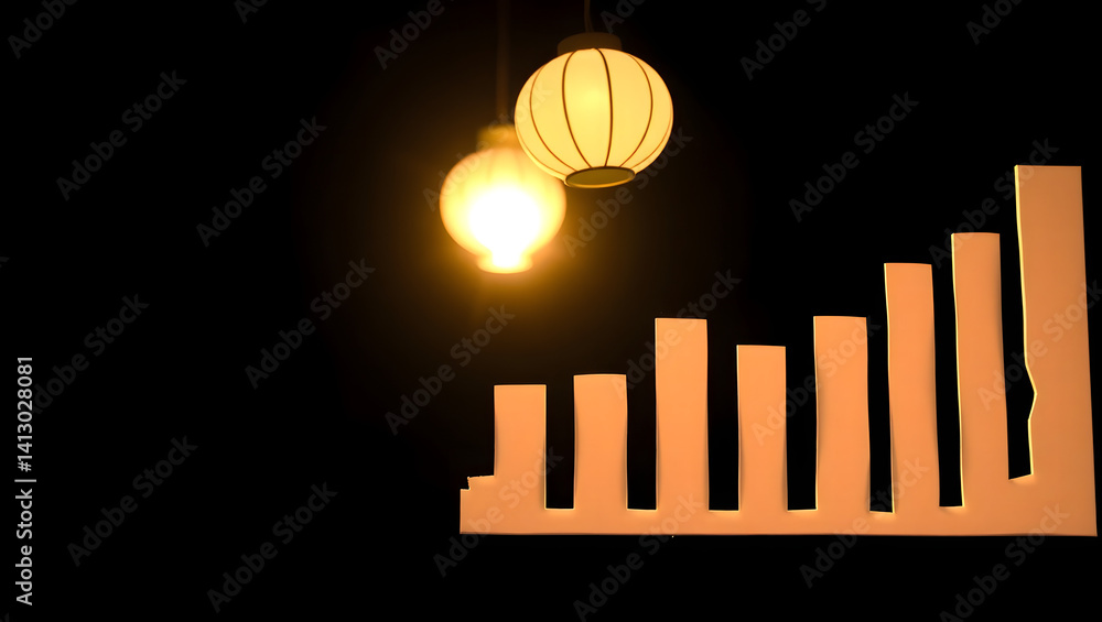Poster illuminated bar chart data visualization in low light