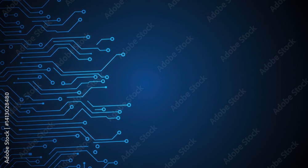 Poster abstract blue circuit board pattern on dark background suggesting technology or connectivity.