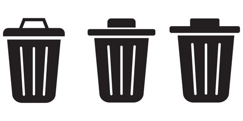 Trash can icon set. Recycle bin symbol. Trash bin silhouette. Recycle symbol in black. Dustbin sign in glyph. Stock vector illustration