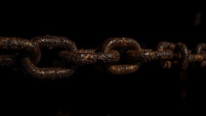 Fototapeta premium A dramatic macro shot of weathered rusted chain links showcasing intricate patterns and textures in high contrast