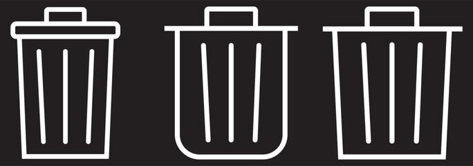 Trash can icon set. Recycle bin symbol. Trash bin silhouette. Recycle symbol in black. Dustbin sign in glyph. Stock vector illustration