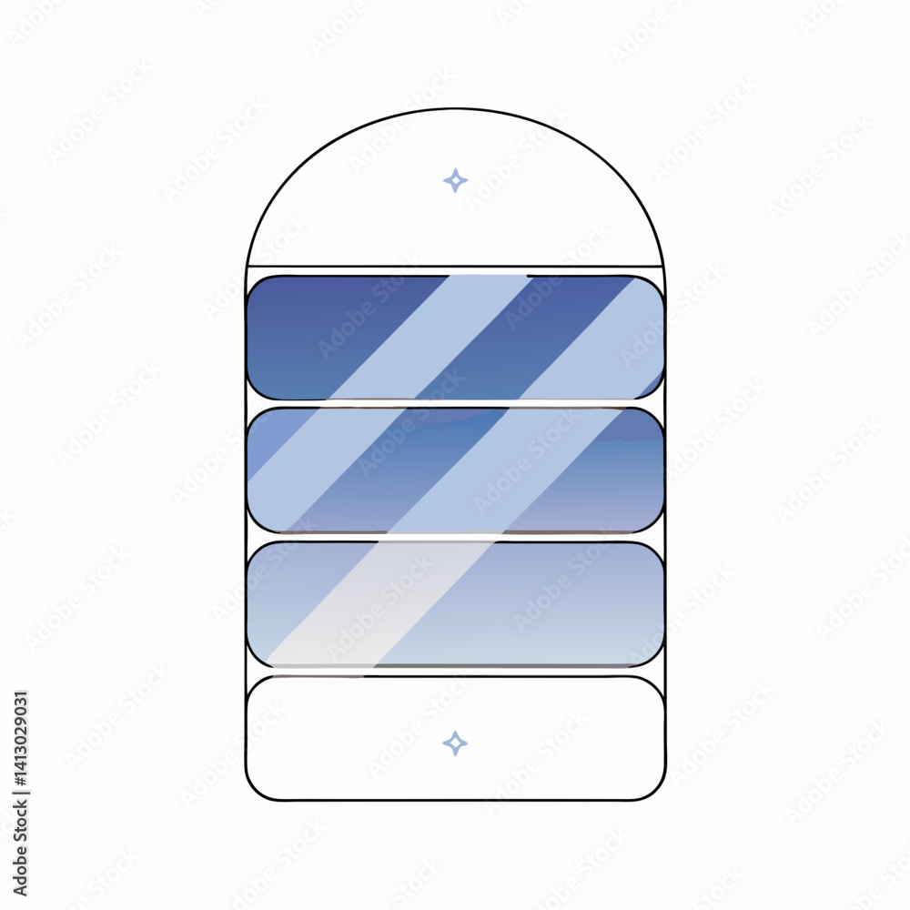 Poster a serene, multi-layered window showcasing a calming blue sky gradient, evoking a peaceful journey wi
