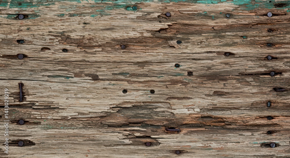 Poster Old wooden planks with nails create a weathered textured surface
