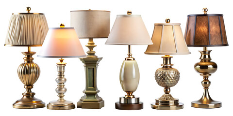 collection Set of different decor styles of retro vantage and modern bedside nightstand lighting table lamp fo