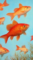 Fototapeta premium Graceful Goldfish Ballet A Marine Symphony of Aquatic Life in Bright Orange and Teal Undersea Realm
