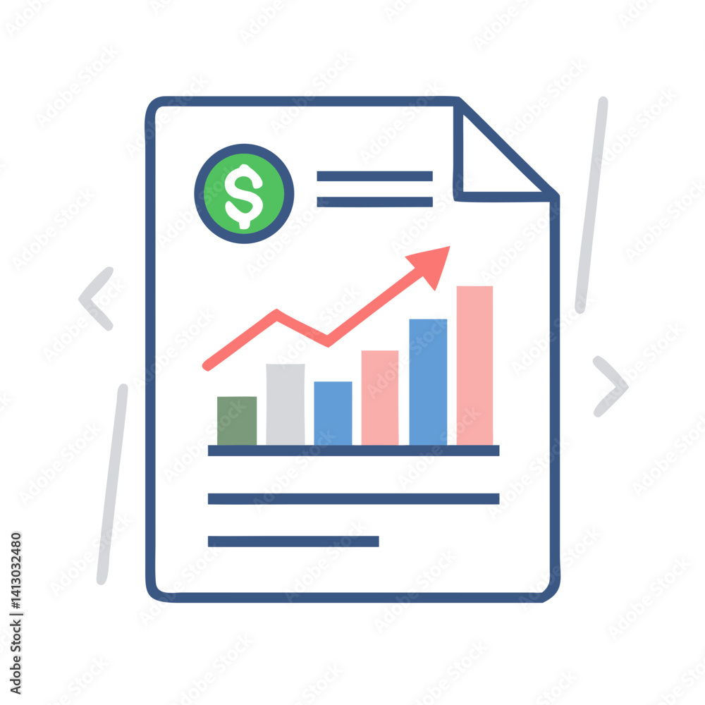 Poster report with arrow icon representing financial performance analysis