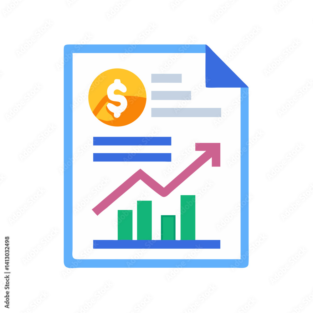 Poster report with arrow icon representing financial performance analysis