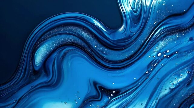 abstract blue background with waves of viscous blue pearlescent liquid flows