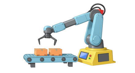 Isolated Robotic Arm Picking Up Boxes