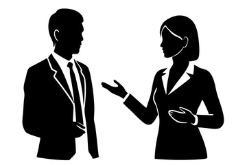Business Meeting Silhouette Of A Man And Woman Discussing Business Matters With Professional Attire And Gestures In Black And White, business, meeting, silhouette, man, woman, professional, attire