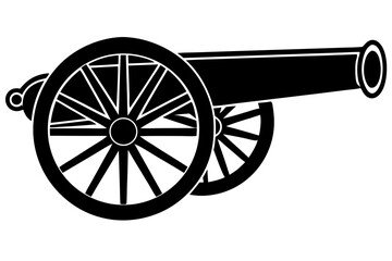 Fototapeta premium Black Silhouette Of An Antique Cannon On White Background Illustrating Military History And Artillery Technology, cannon, antique, artillery, military, black, silhouette, weapon, history, war, vintage