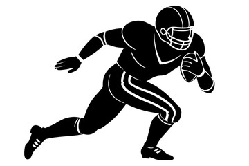 Naklejka premium American Football Player Running With The Ball Black And White Silhouette Vector Illustration For Sports Graphic Design Projects, american football, player, running, ball, silhouette, vector