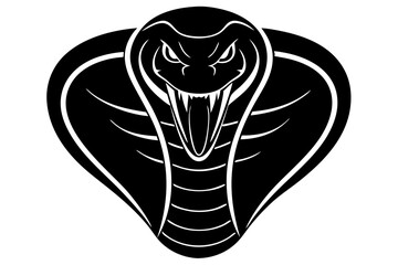 Graphic Black And White Cobra Snake Illustration Ready To Strike With Sharp Fangs And Angry Eyes Menacing Design, cobra, snake, reptile, vector, illustration, animal, king cobra, viper, serpent