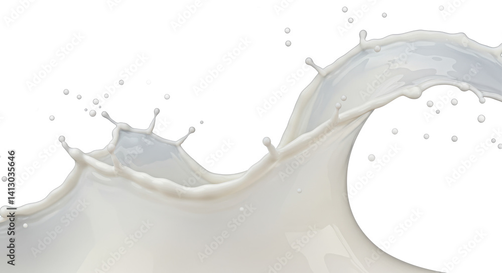 Poster a dynamic splash of white liquid with droplets against a dark isolated background design element