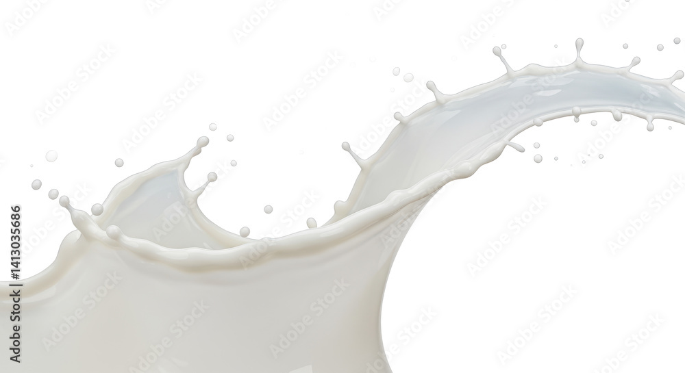 Aufkleber close up shot of a dynamic milk splash against a stark black background in a studio setting
