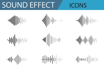 Black and white waveform icons for digital sound effects.