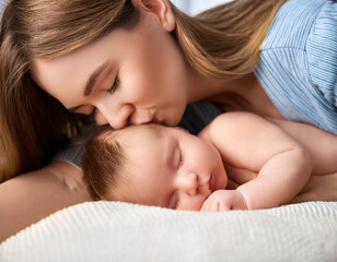 Mama całująca niemowlę – macierzyństwo