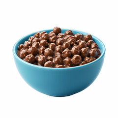 Obraz premium Bowl filled with chocolate cereal balls in milk with glossy surface and crispy texture, isolated on transparent background.
