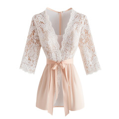 Elegant Lace Robe with Soft Fabric and Stylish Tie for Fashion Lovers on white background