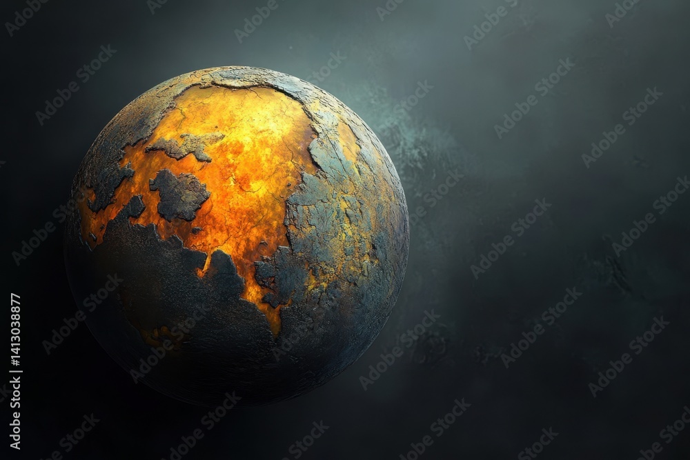 Poster visual representation of a vibrant alien planet with fiery surface features