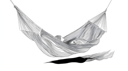 Black and White Hammock Illustration: Minimalist Furniture and Cozy Outdoor Living Art