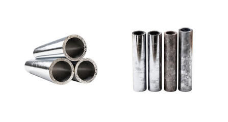 Collection of cut, transparent metal pipes displayed against a neutral background for industrial purposes and inspection