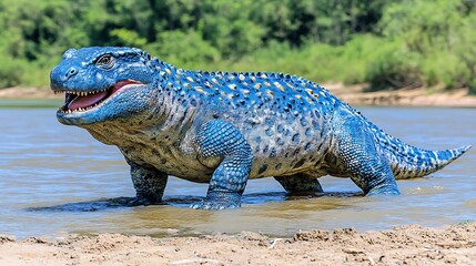 Fototapeta premium Prehistoric reptile by water