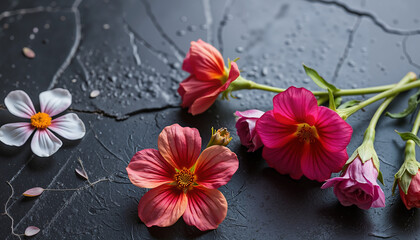red flowers on wooden background