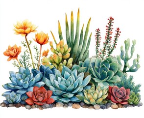 Fototapeta premium Succulent Arrangement Botanical Art Watercolor Art isolate on white background
