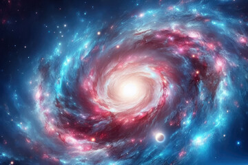 Vibrant spiral galaxy with swirling colors and bright core in deep space during a cosmic event