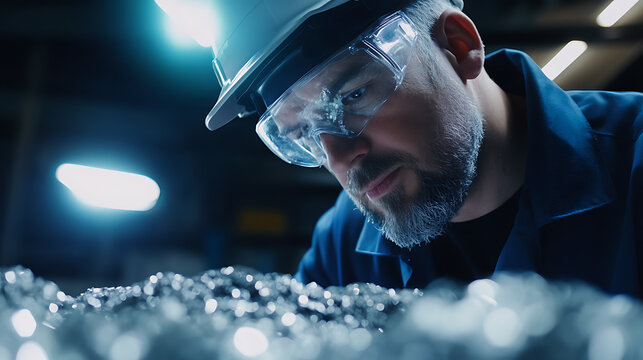Mining engineer checking ore samples in a lab at a mining site. Featuring sample testing and analysis