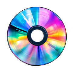 Colorful reflective CD with vibrant rainbow colors isolated on transparent background