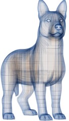 Dog Rendering Artistic Wireframe Illustration in Blue Tones with Geometric Grid Abstract