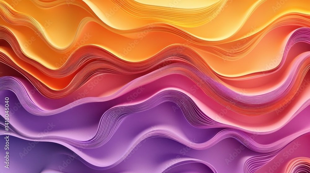 Poster a stunning arrangement of layered colorful paper forms soft waves, showcasing a gradient of hues fro