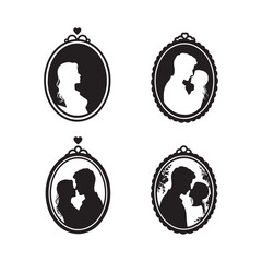 silhouette set of woman and men cameo icons with various hairstyles wedding illustrations