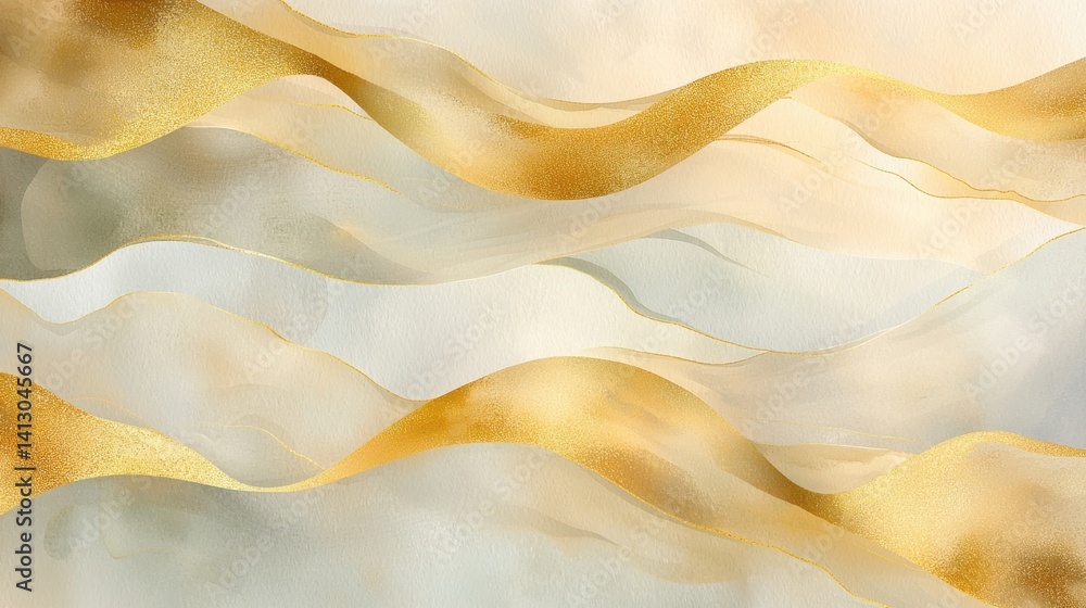 Poster delicate waves of gold and cream intertwine gracefully, creating a harmonious flow across the surfac