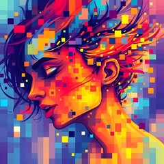 Pixelated Portrait A Vibrant Fusion of Color and Expression