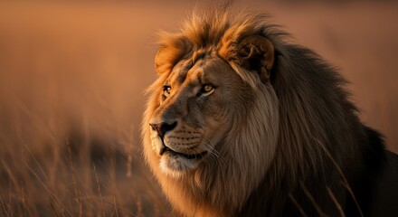 Majestic Lion Portrait: Golden Hour Majesty in the Savannah