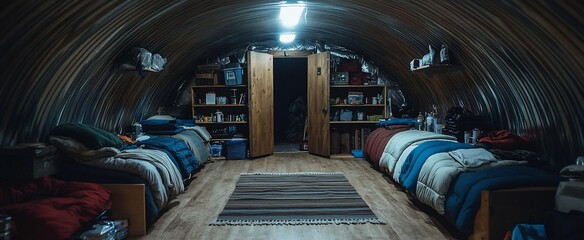 Fototapeta premium Rustic Bunk Beds in a Metal Shelter